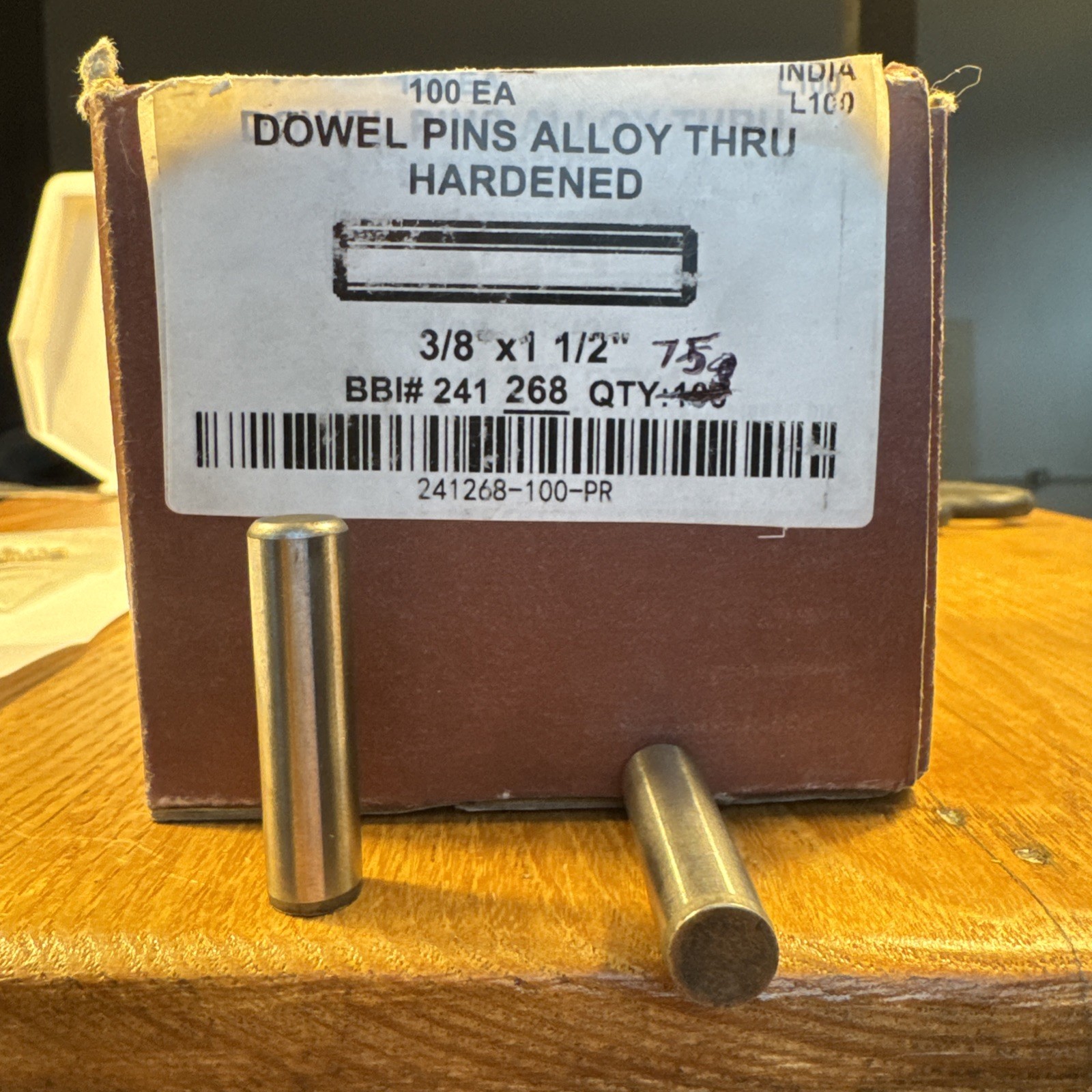 ( QTY 75) Dowel Pin Alloy Hardened & Ground Alloy Steel 3/8"x1 1/2”