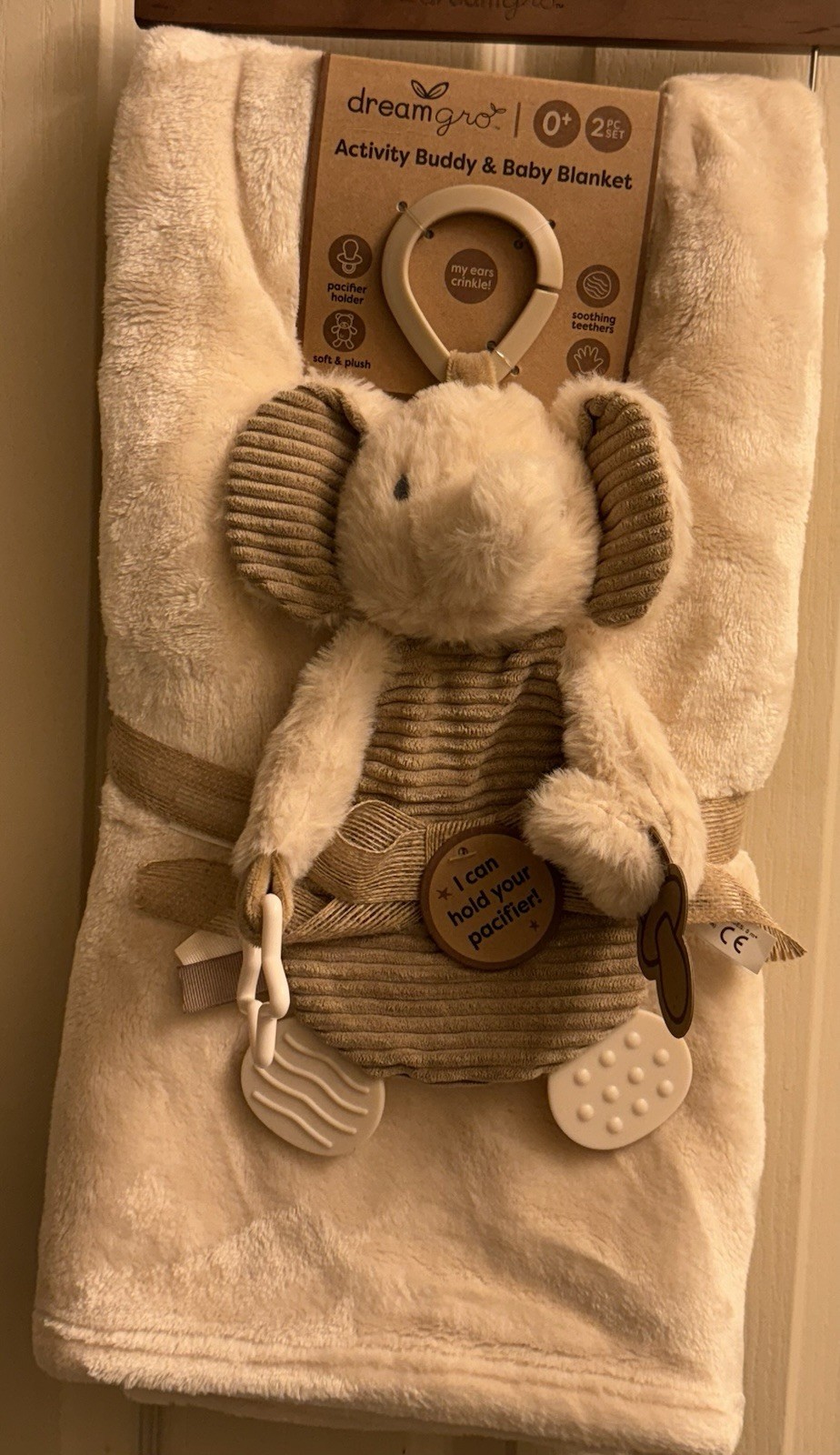 Dream Gro Activity Buddy & Baby Blanket Elephant Cream Color  NEW