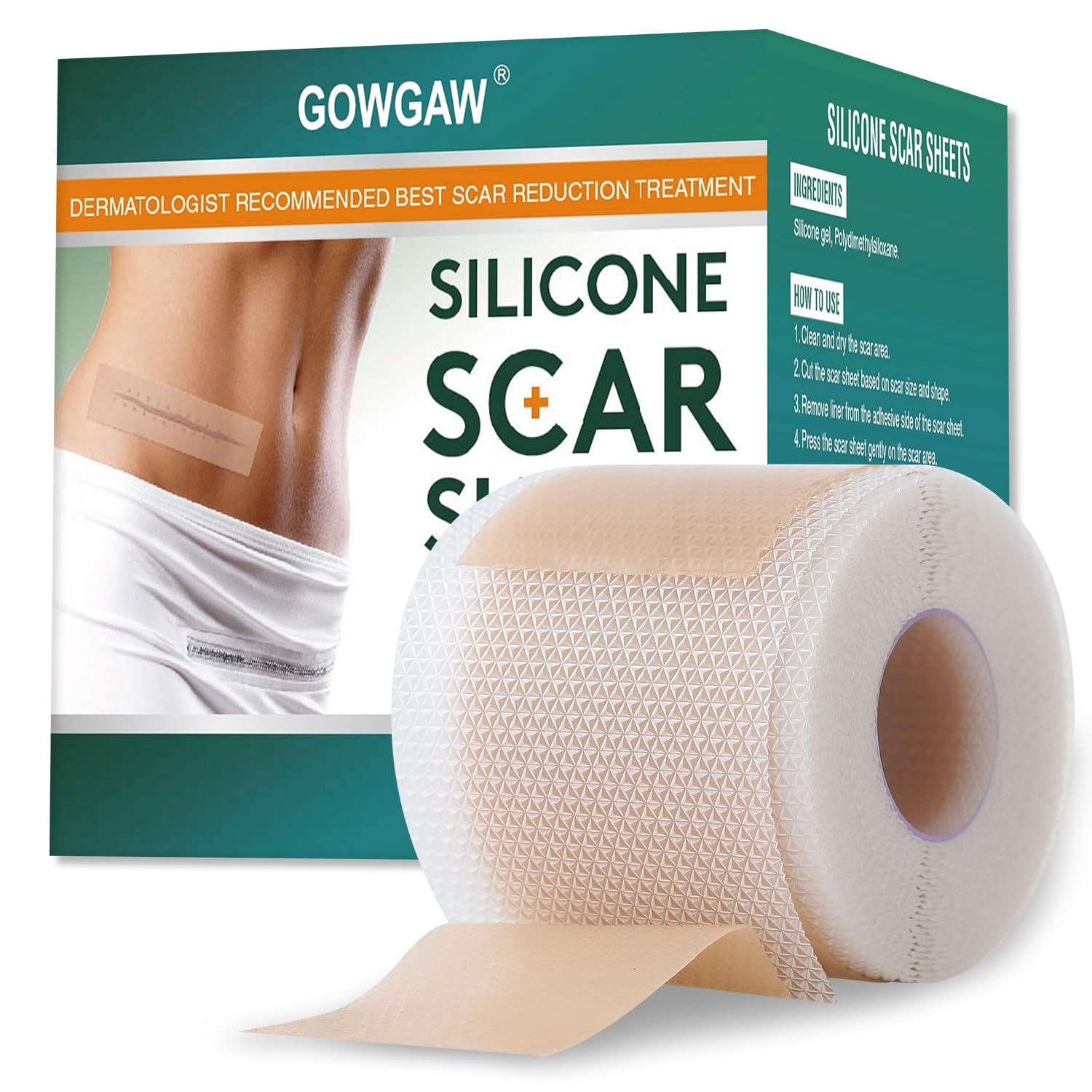 Medical Grade Silicone Scar Sheets, Tape 1.6"x 60", Brown 