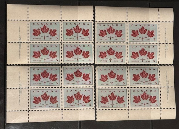 Canada #417 Floral Emblems & Coats of Arms Complete Matched Set Plate Block MNH