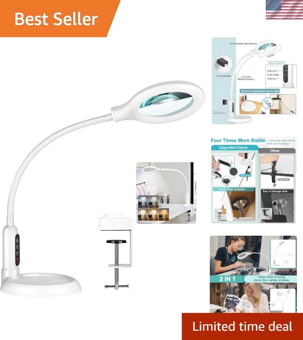 5-Light Modes 10X Magnifying Glass with Gooseneck - Perfect Gift for Seniors