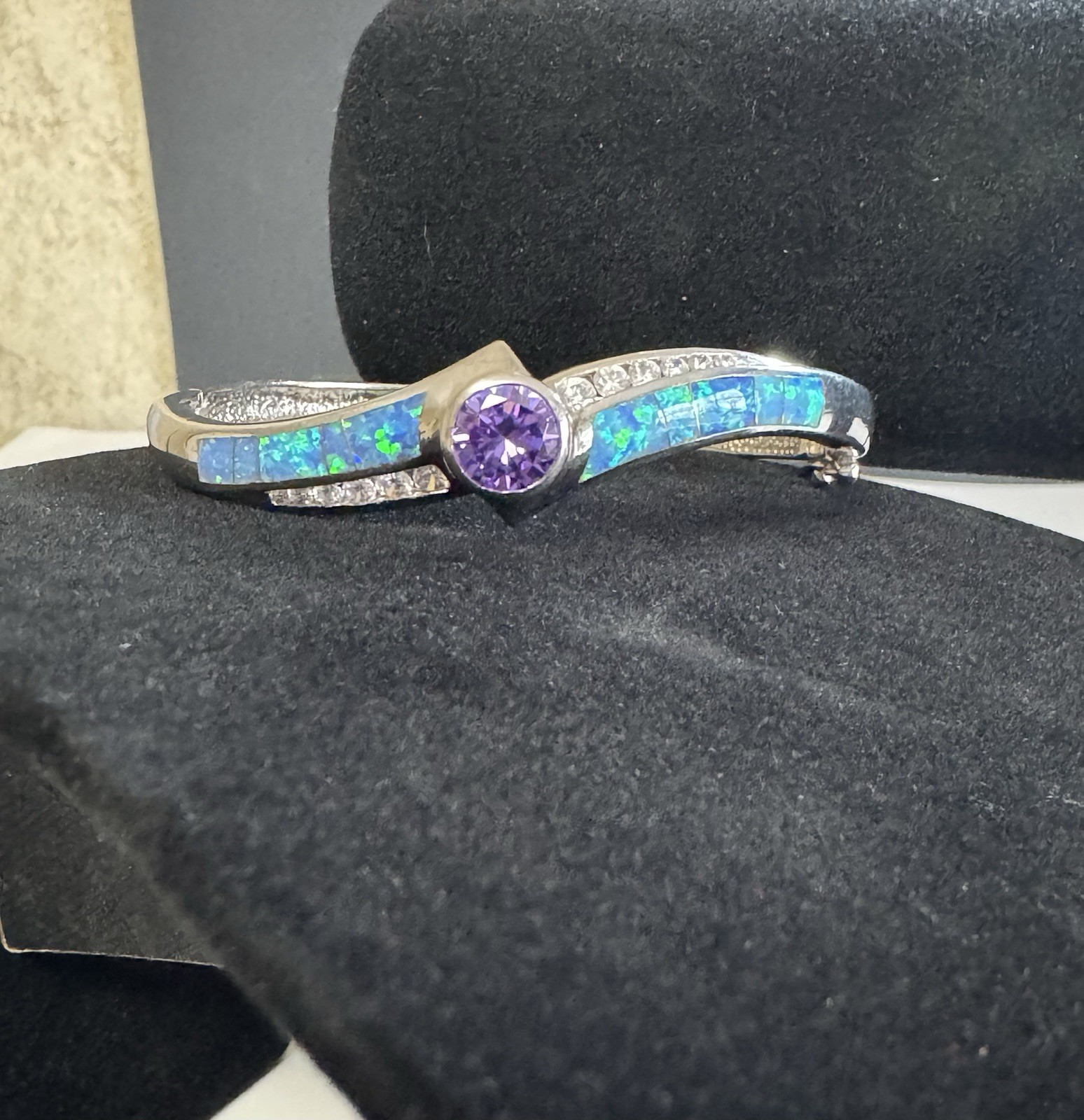 925 Sterling Silver Fire Opal Amethyst Bracelet & Star Pendant Necklace Set 24in