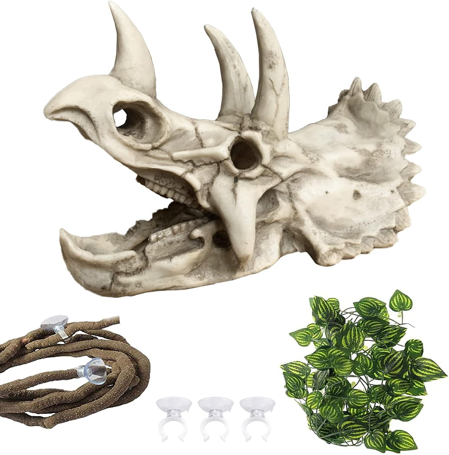 Bearded Dragon Triceratops Skull Hide Cave Reptile Tank Decor