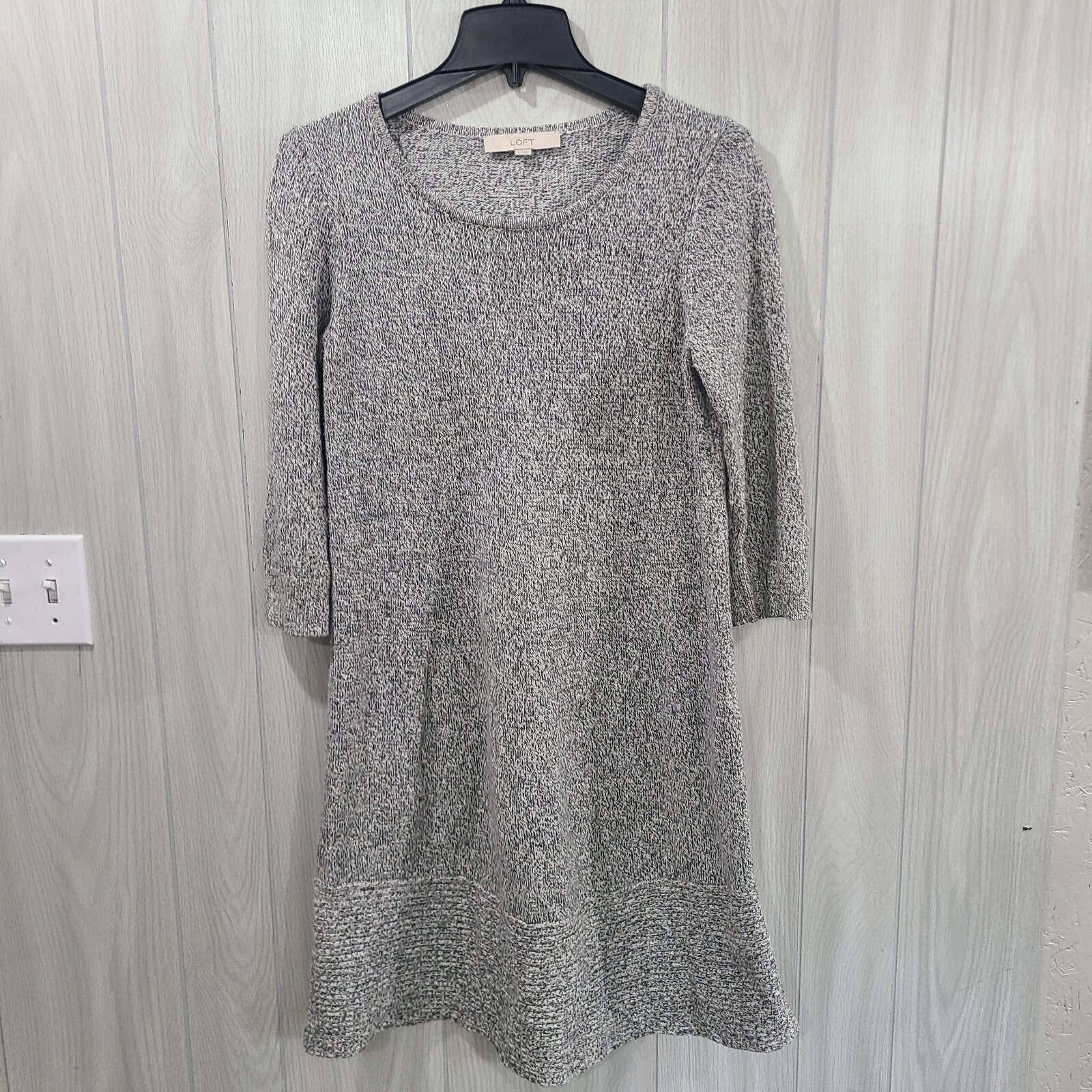 Ann Taylor LOFT 3/4 Sleeve Sweater Dress Gray Black Size S Camel Hair Blend