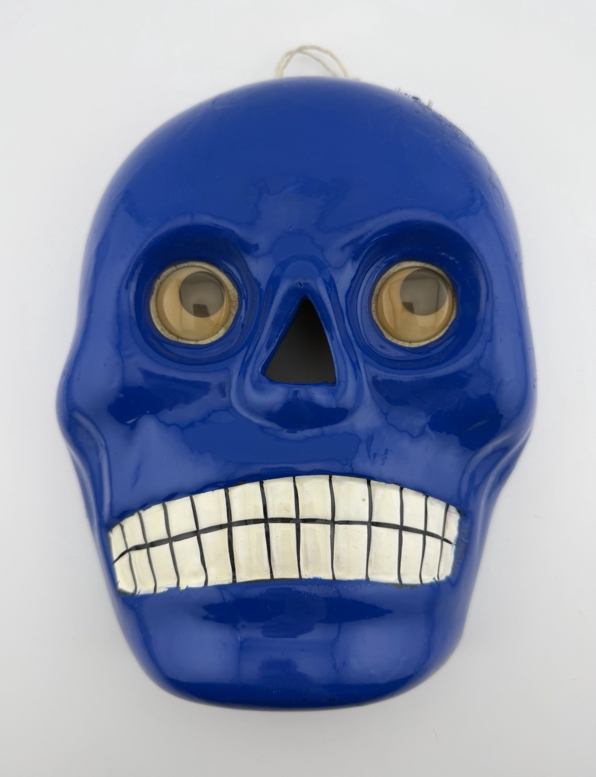 Weird Blue Googly Eyed Clay Sugar Skull Day of the Dead Wall Art 8.75” Repainted