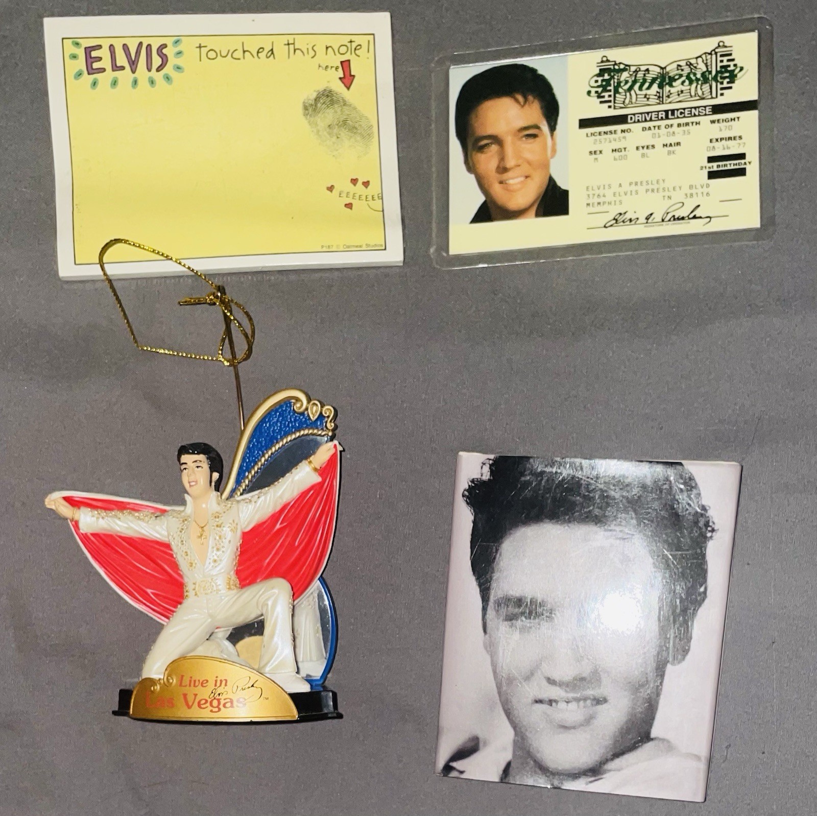 Elvis Presley Lot Of 4 Vintage. License, Ornament, Post ItS, booklet