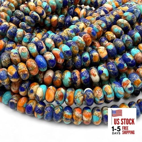 ABCGEMS 3-Color Spiny Oyster Shell, Mohave Copper Turquoise, 6mm (Half Strand)
