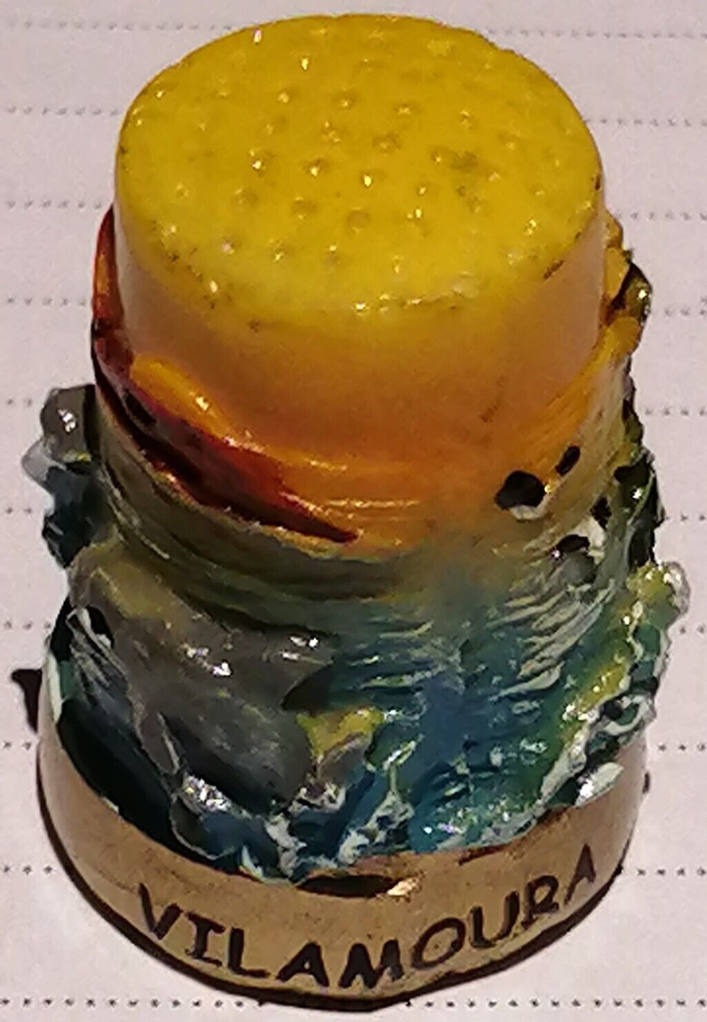 From Portugal Vilamora Collectible Pottery Thimble Dolphin Island 3D Style