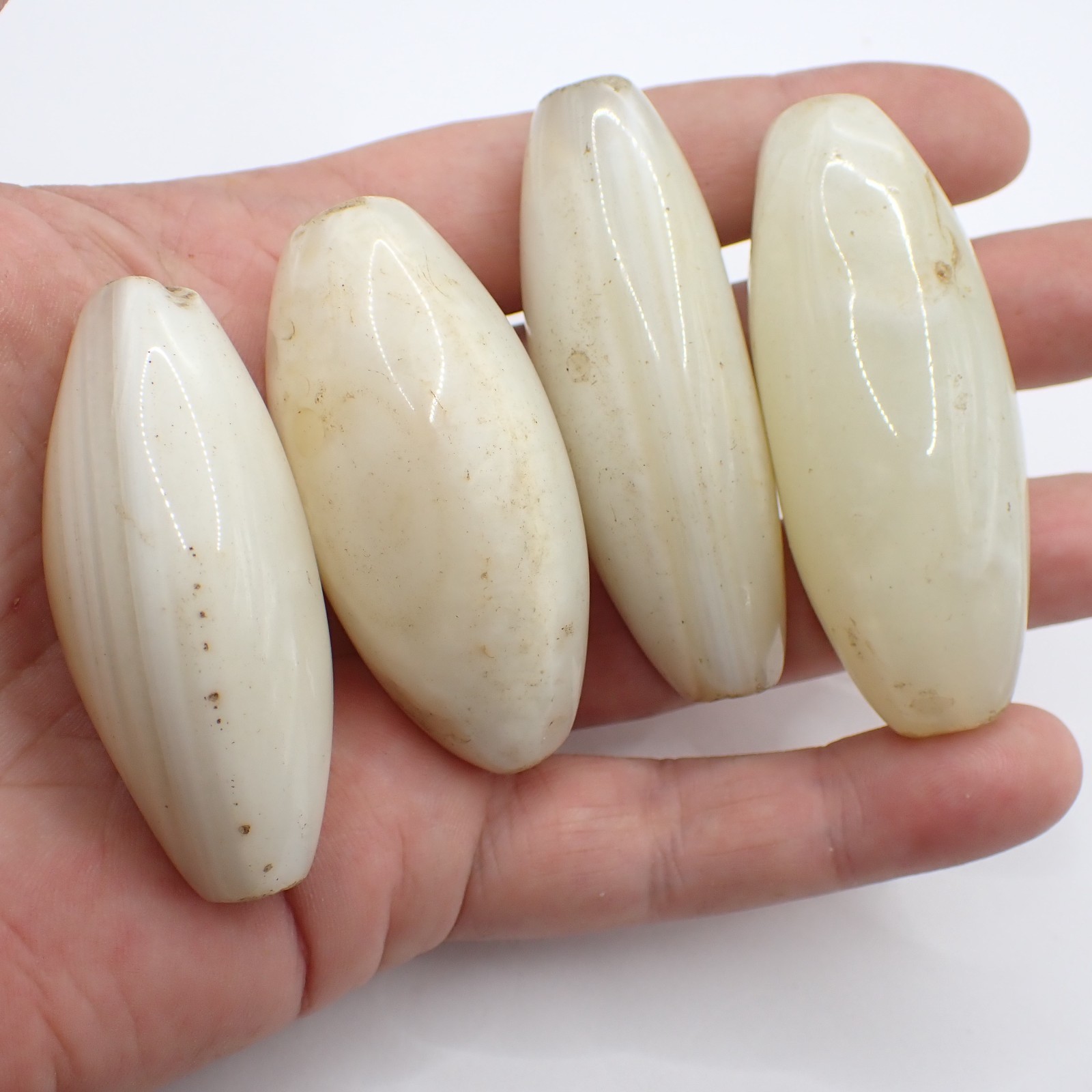 4 pcs BIG banded white AGATE STONE trade beads old focal tribal Africa collectio