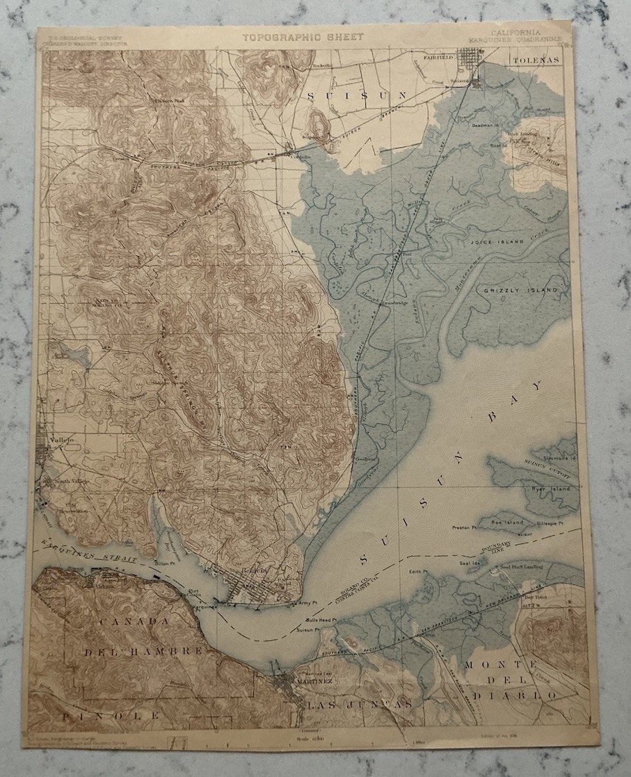 ANTIQUE KARQUINES CALIFORNIA GEOLOGICAL SURVEY TOPOGRAPHICAL MAP 1898 USGS