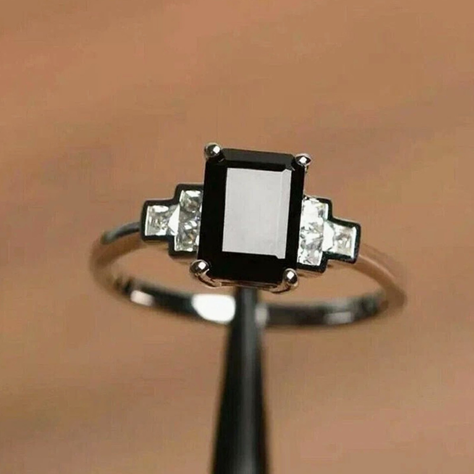 Lab Created 2Ct Emerald Cut White Diamond Solitaire Ring 14K White Gold Plated