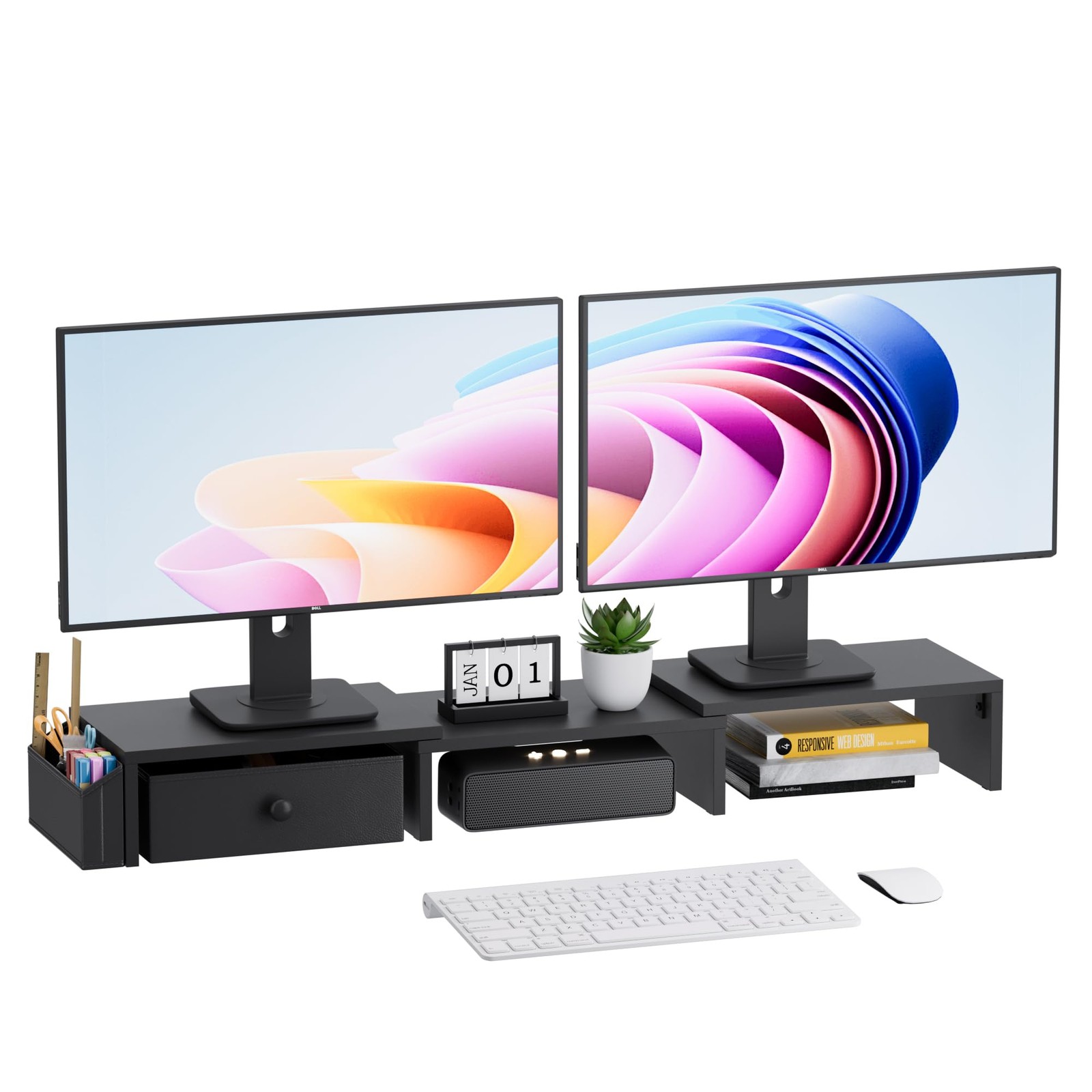 Dual Monitor Stand Riser, Adjustable Length & Swivel Angle Monitor Stand, Erg...