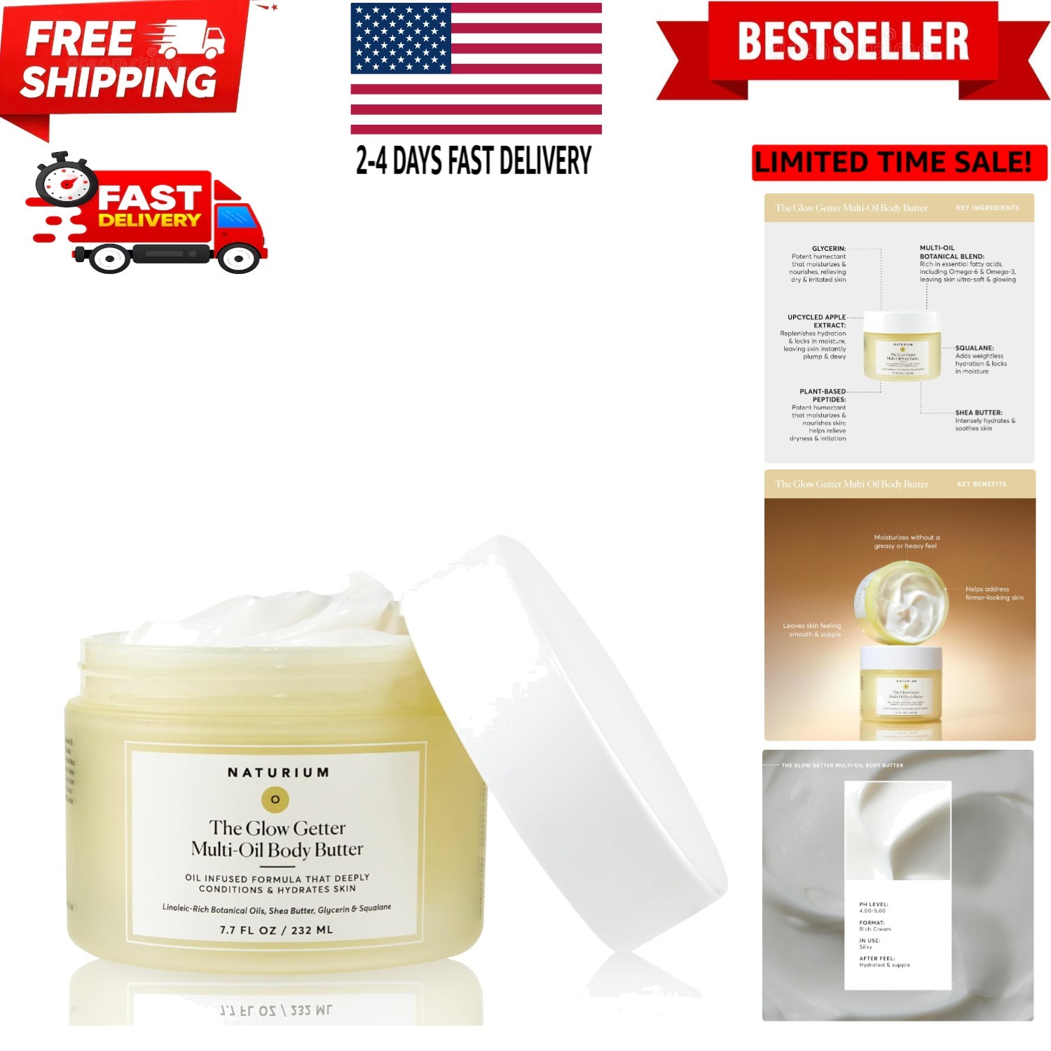 The Glow Getter Whipped Multi-Oil Body Butter, Firming Cream & Body Moisturiz...