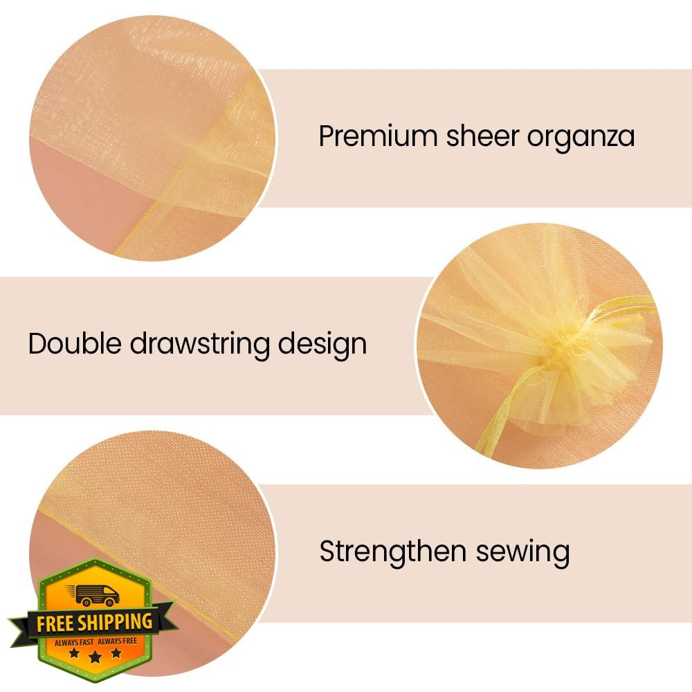 Meowoo 100pc 3x4in Organza Bags Drawstring Jewelry Candy Yellow
