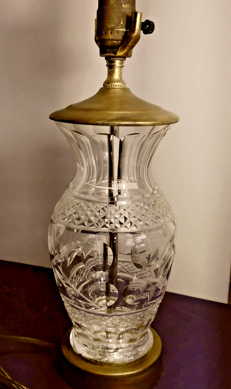 WATERFORD Crystal Kenmare Ring Of Kerry Table Lamp Brass 21.5" Vintage
