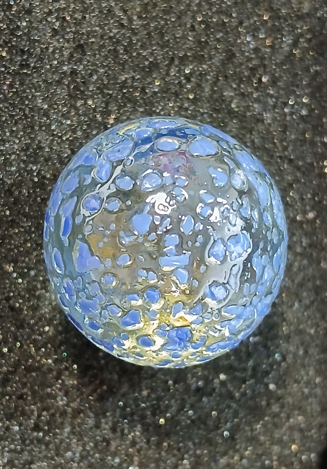 Vintage Akro Agate Shooter Confetti Blue Speckles 1" Glass Marble Clear