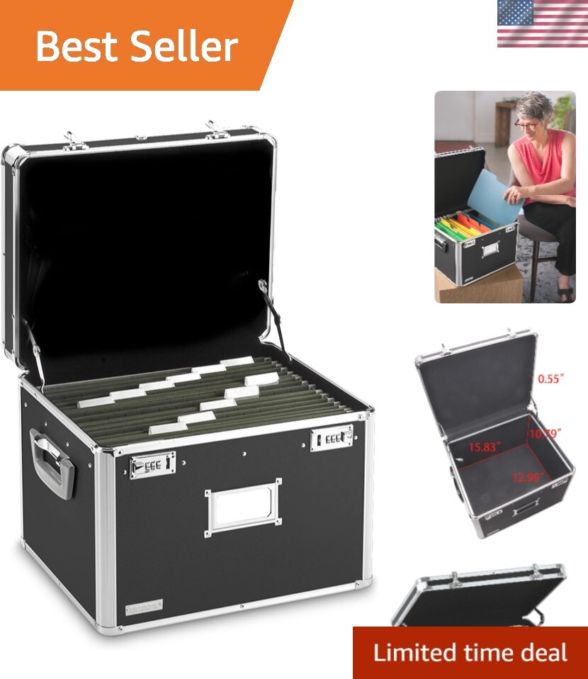 Portable Locking File Box for Legal/Letter Documents: Water-Resistant & Durable