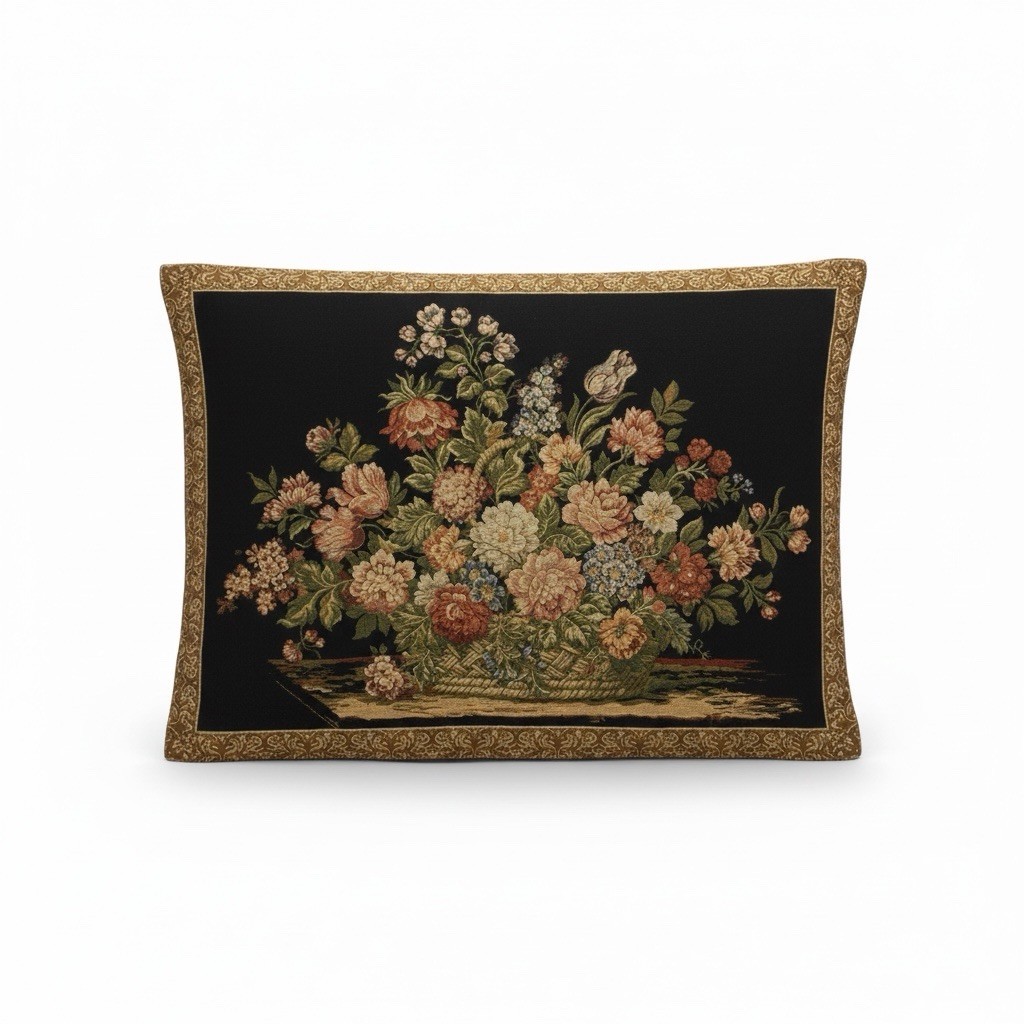 Vintage European Floral Basket Wall Tapestry