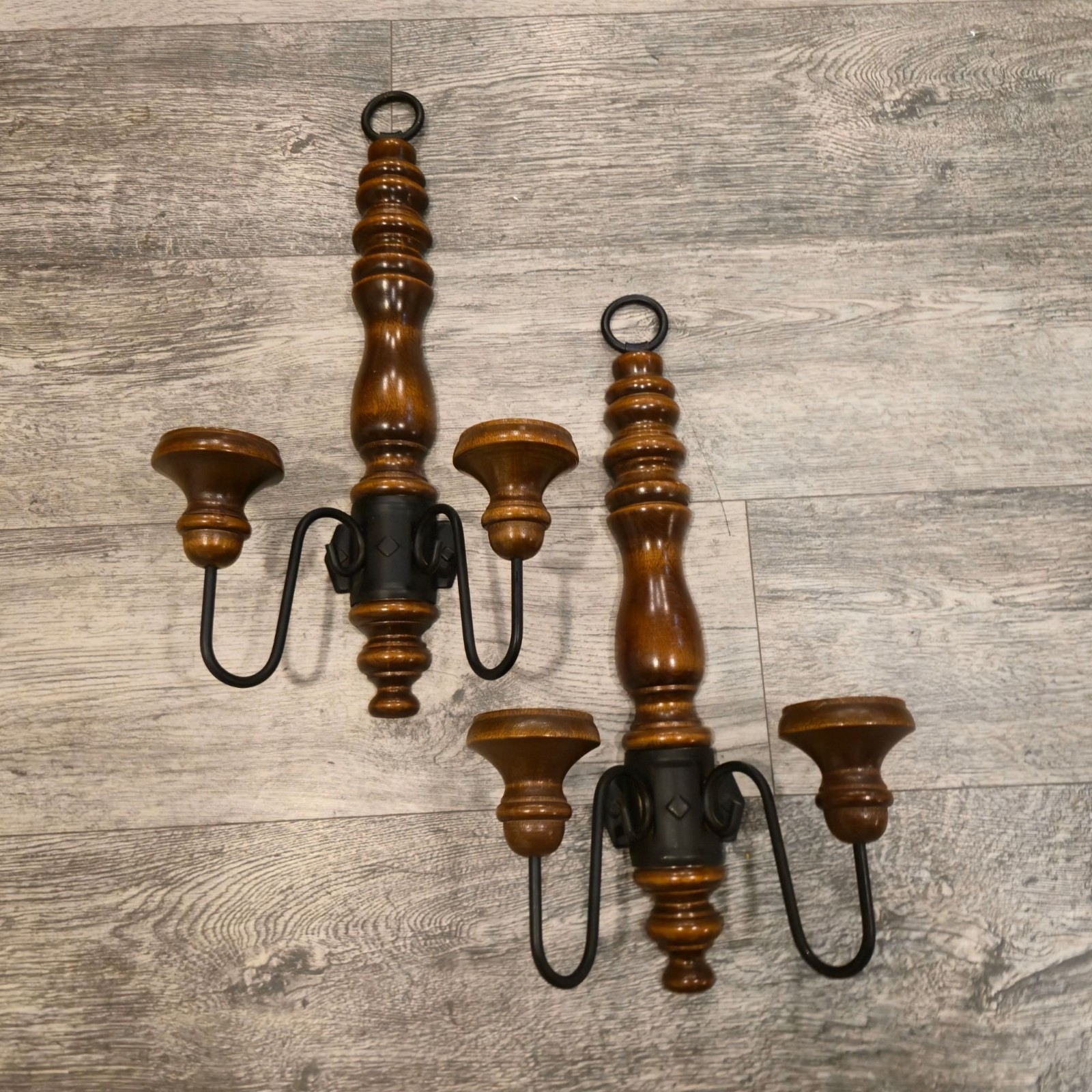 Vintage Wood Iron Wall Candle Sconces Spanish Revival Rustic Mediterranean Decor