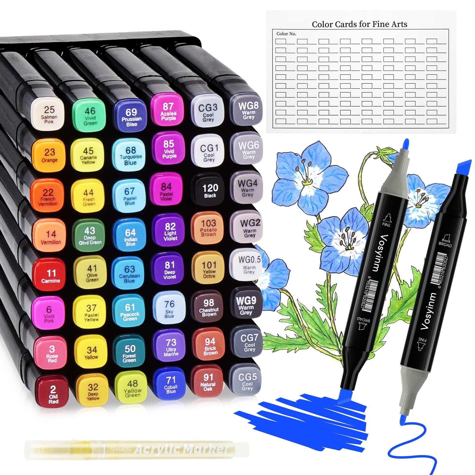 Vosyinm Alcohol Markers Set 48 Colors - Dual 1 Count (Pack of 48), Multicolor 