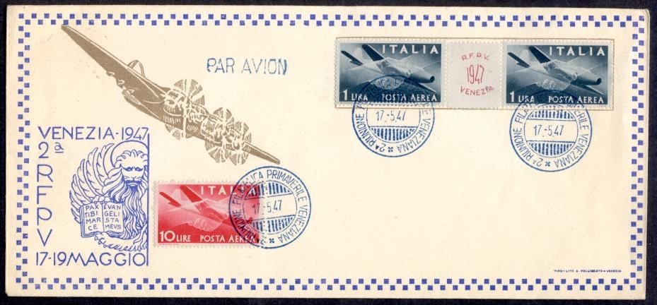 ITALY RFPV 1947 1L GUTTER PAIR CACHET UNADDRESSED
