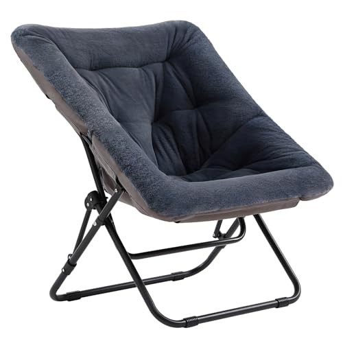  Comfy Folded Chair, Soft Faux Fur Oversized Folding Navy Without Ottoman