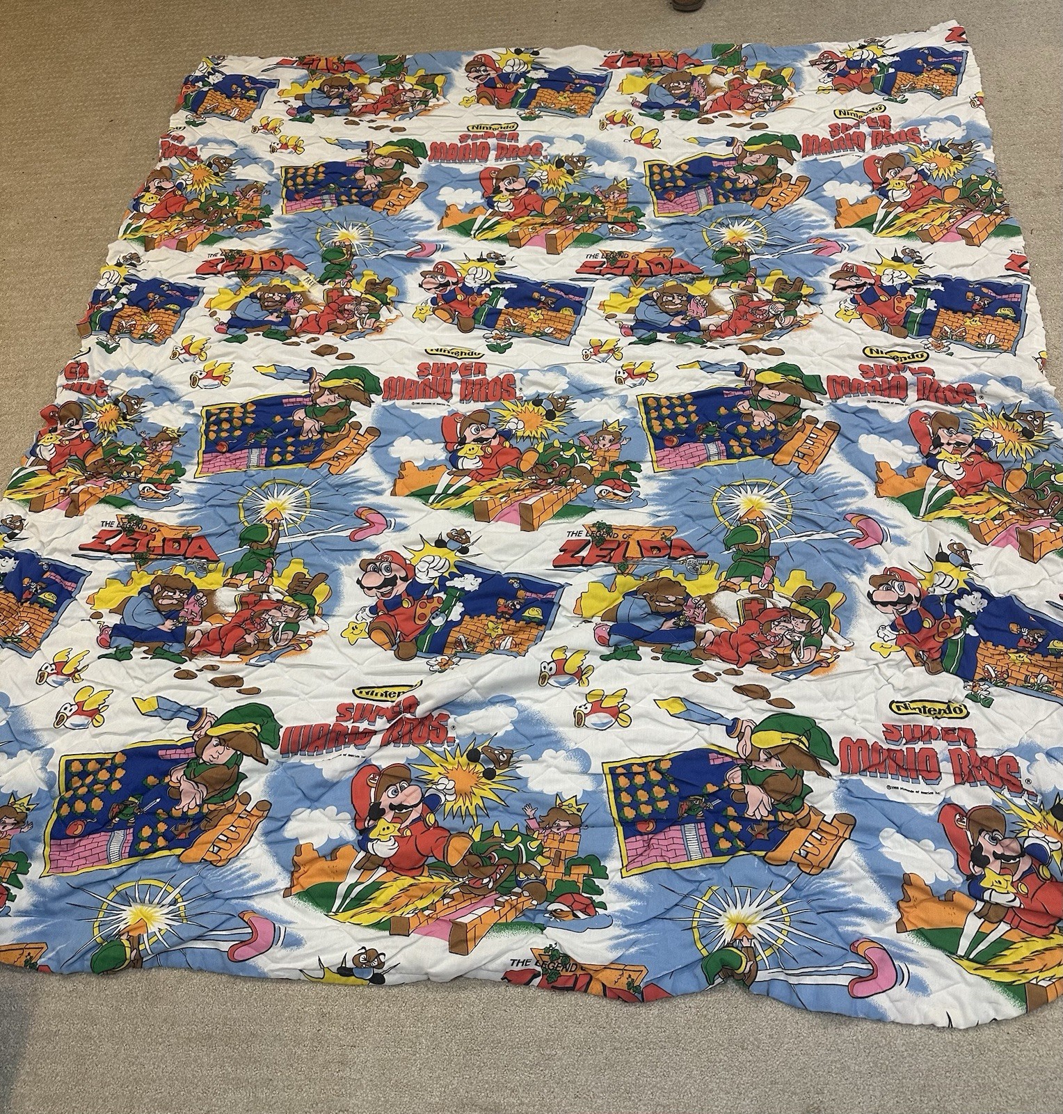 Vintage 1988 Nintendo Super Mario Bros/zelda Blanket 78x86