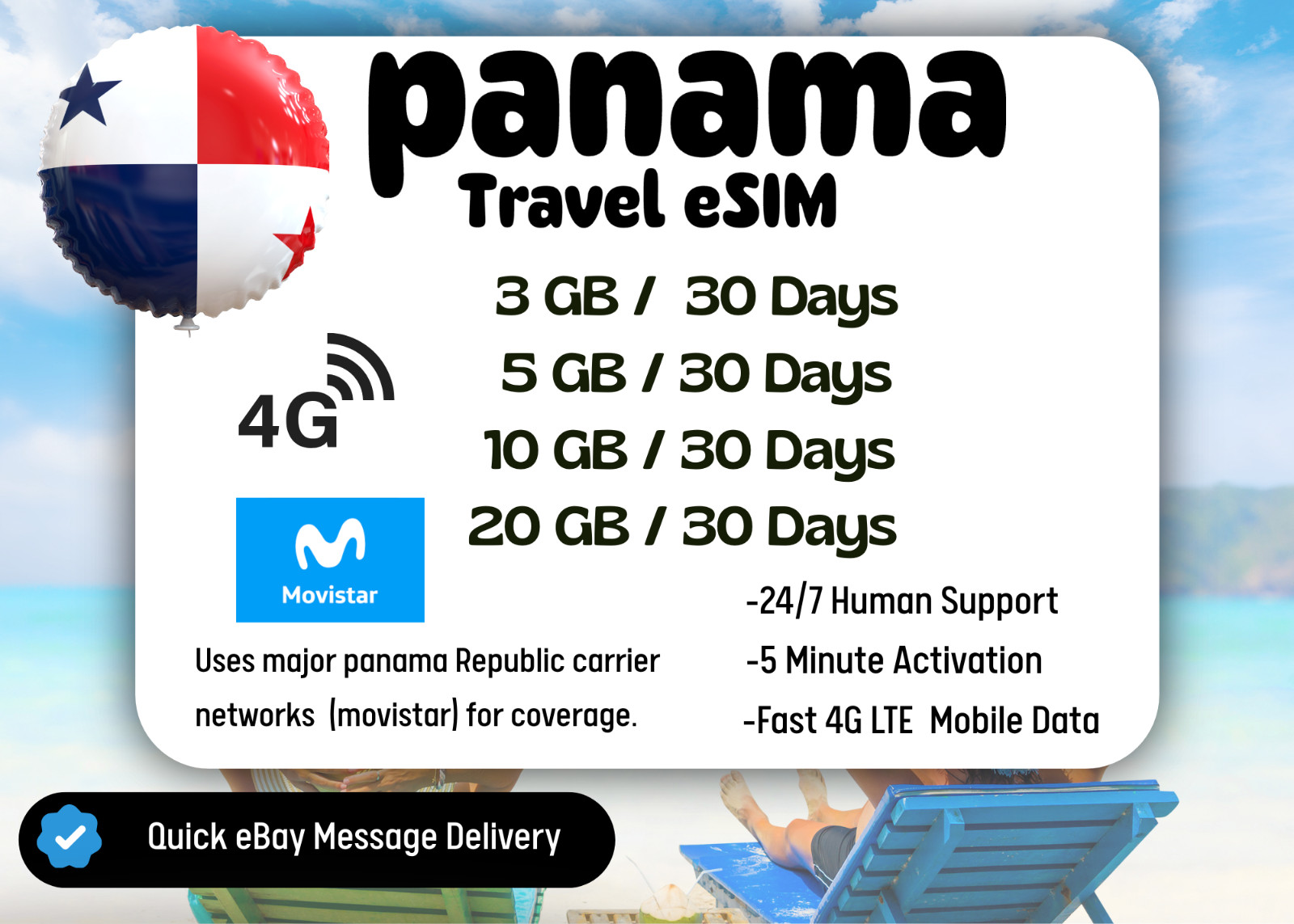 [eSIM]Panama Travel eSIM Card,3-20GB,30Days,QR Code,Fast Delivery, Easy Setup