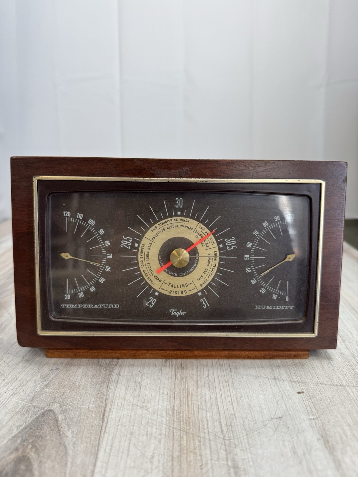 Vintage Taylor Instruments Genuine Mahogany Weather Station Temperature Humidity