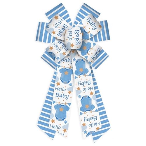 Threetols Baby Shower Wreath Bows, Blue White Stripe Bows for Blue Stripe