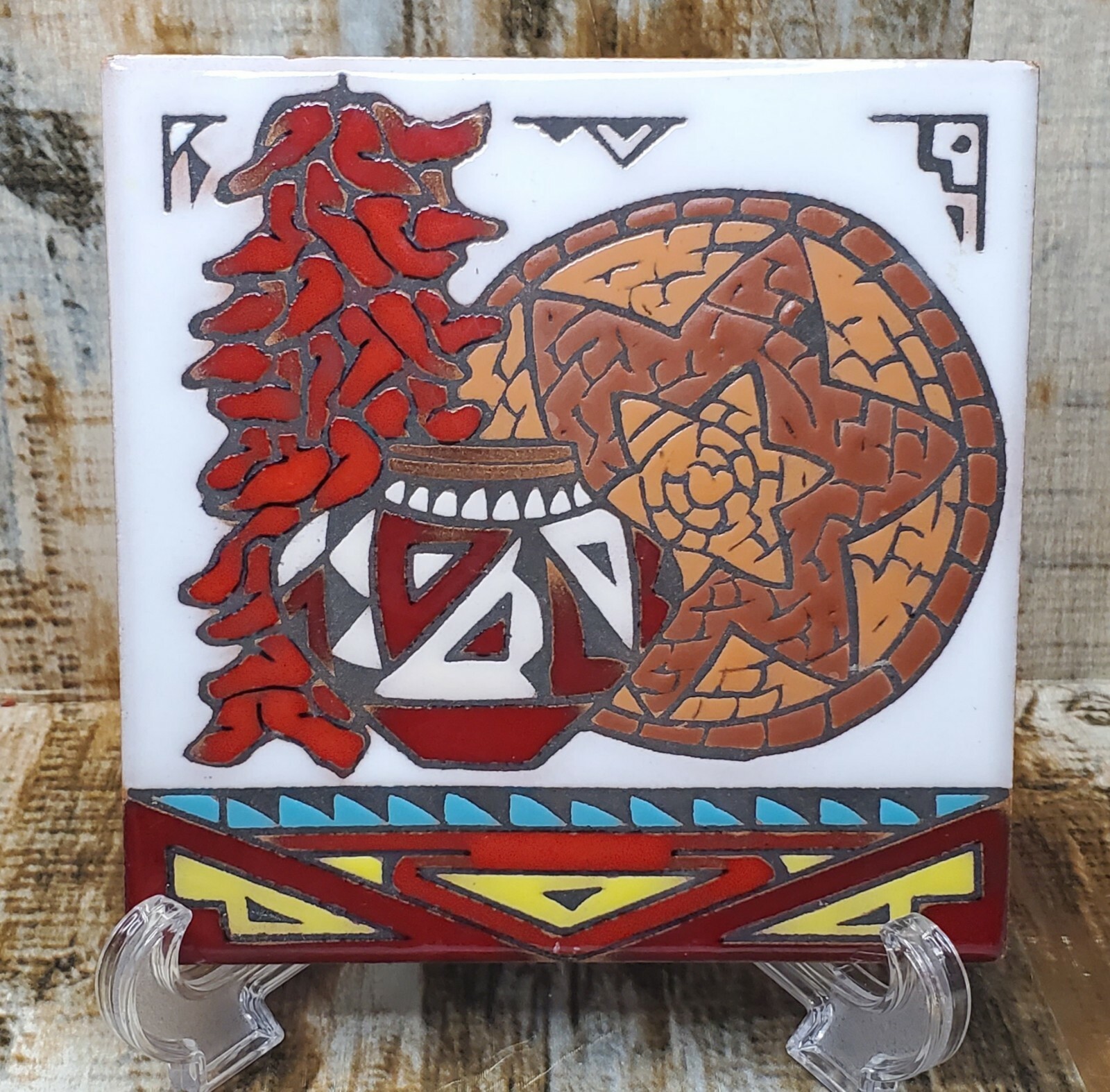 Handcrafted Ceramic Tile Trivet Southwest Theme New Mexico Hatch Chile