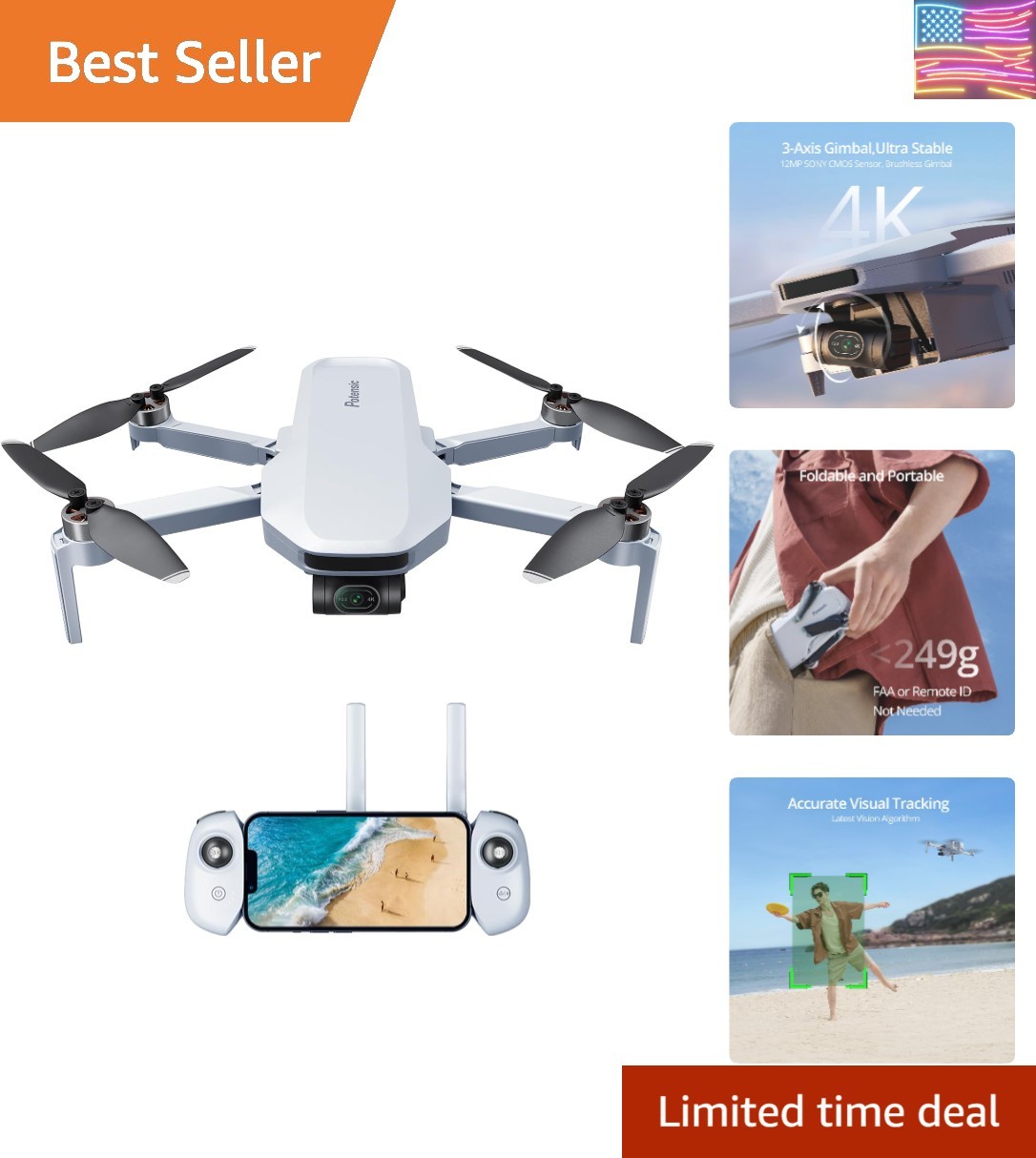 3-Axis Gimbal 4K GPS Drone, Under 249g, 32 Mins Flight, 6KM Long Range Transm...