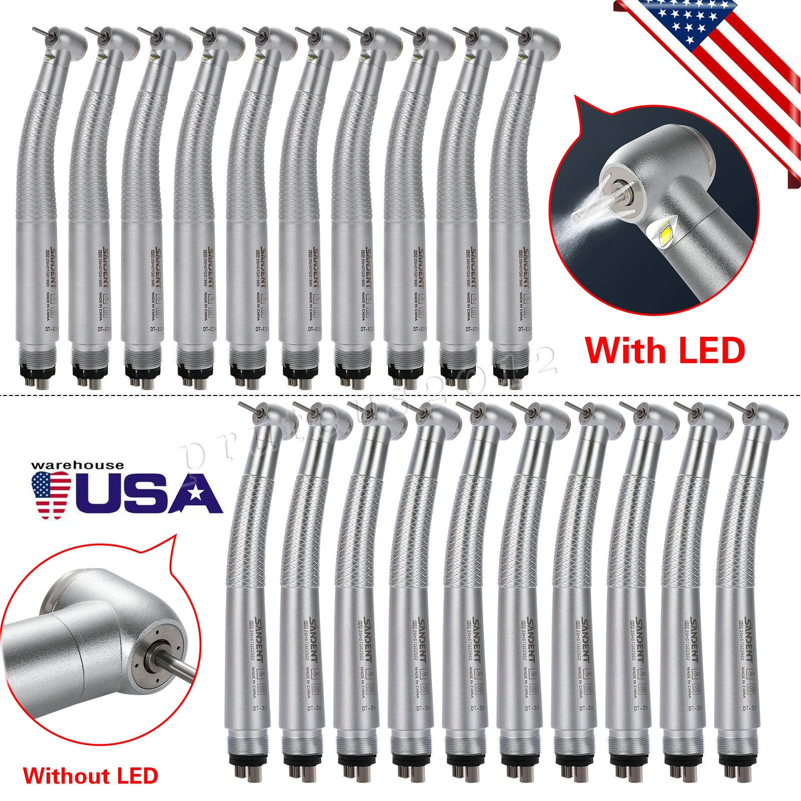 Dental LED E-generator Fiber Optic / High Speed Handpiece 4 Water spray 4 Holes