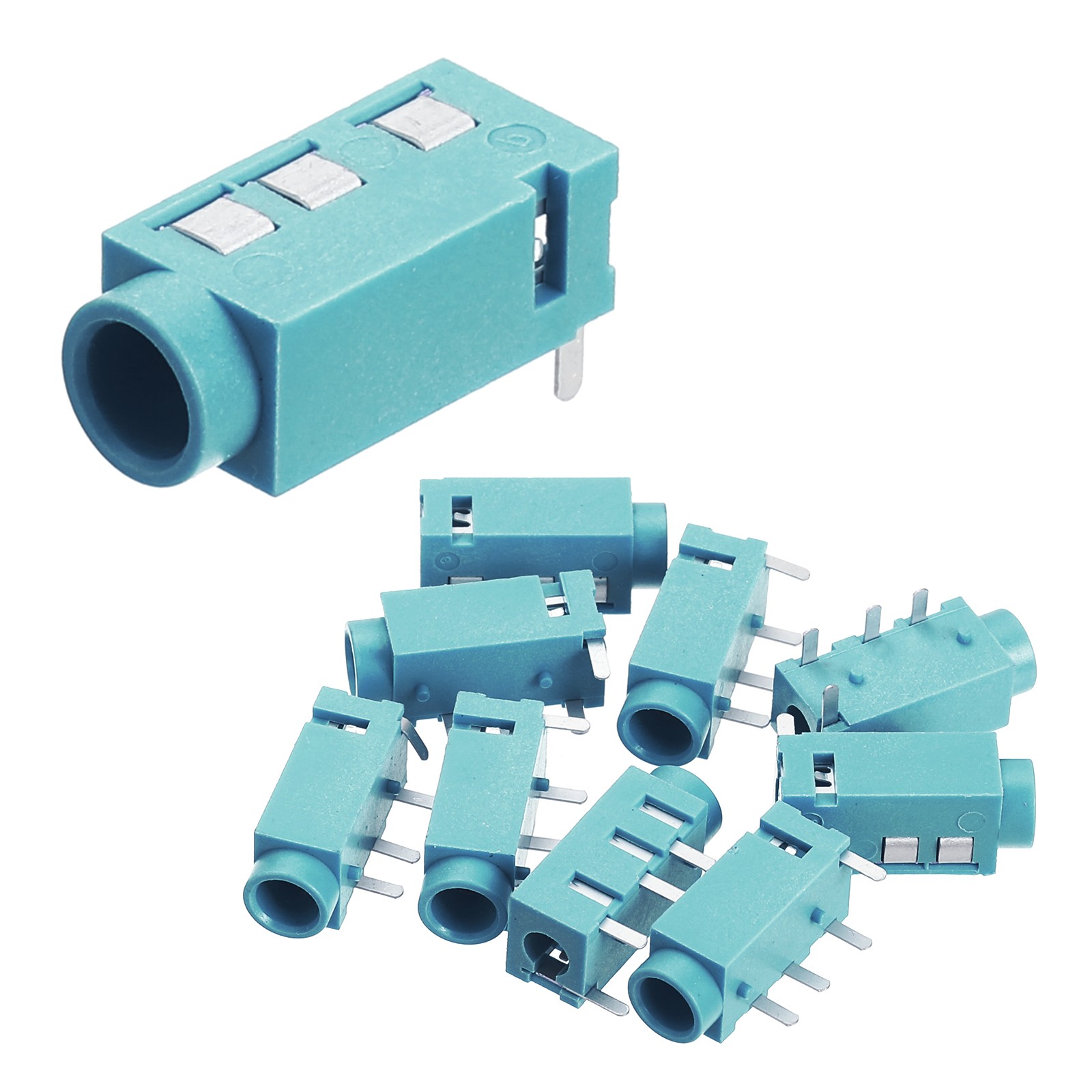 10Pcs Stereo Jack Socket, 1/8" 3.5mm 4 Pin PJ-320A PCB Mount Female,Green