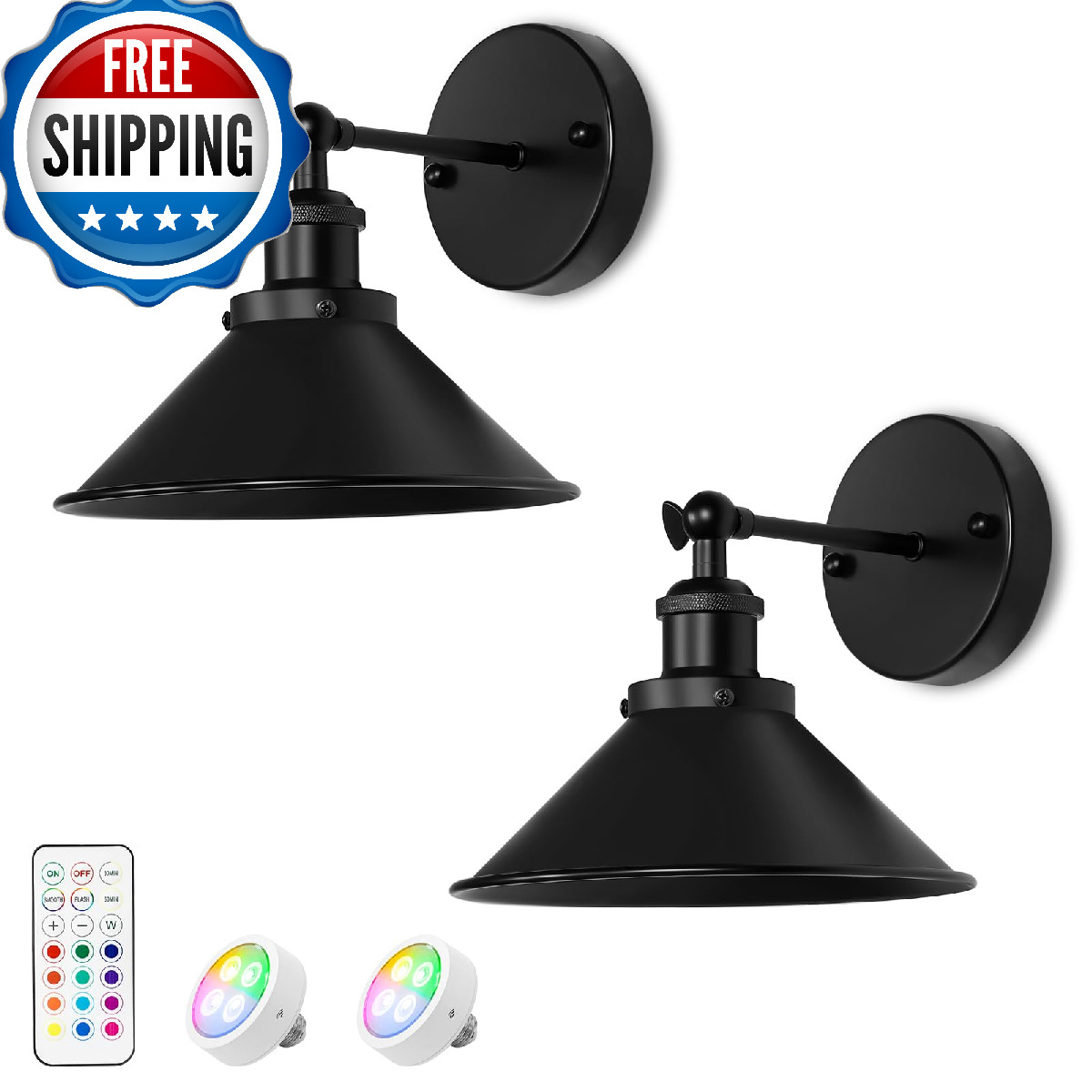Battery Operated Wall Sconce Set of 2, Remote Dimmable Cordless LED Light