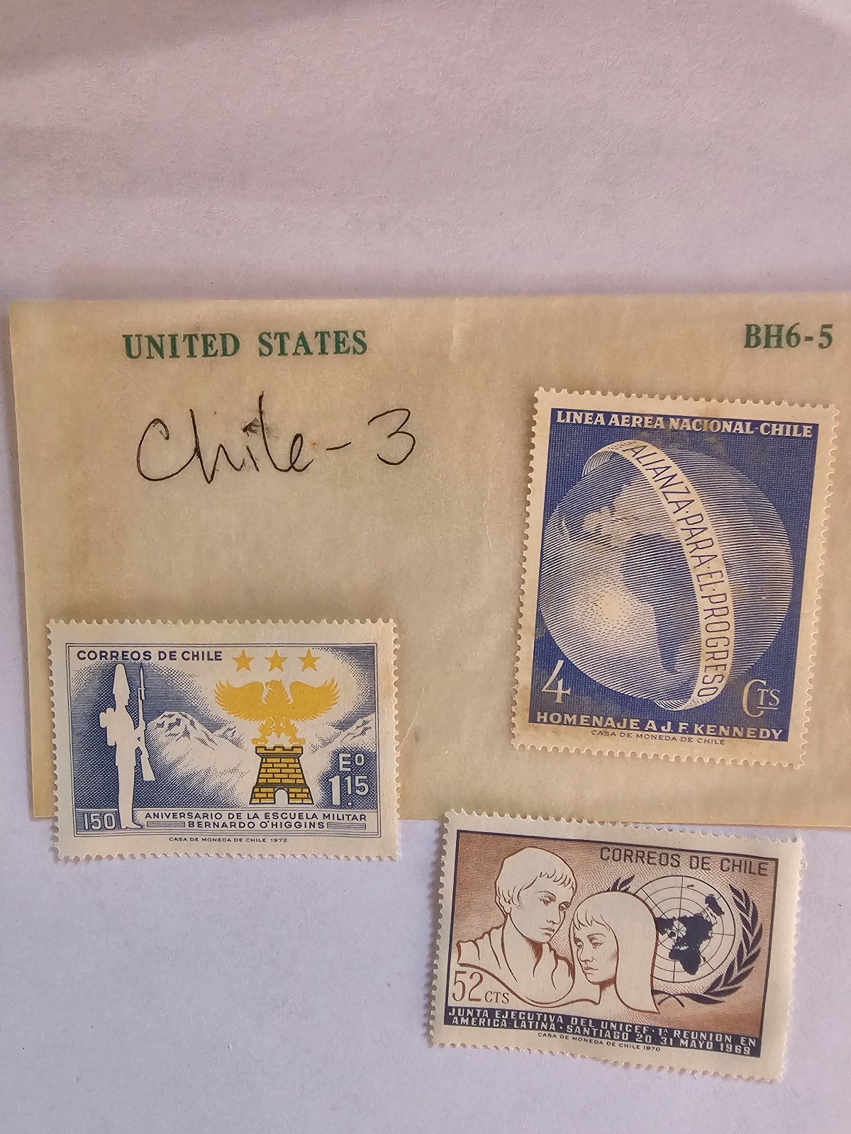 Chile stamps, lot of 3 stamps unused