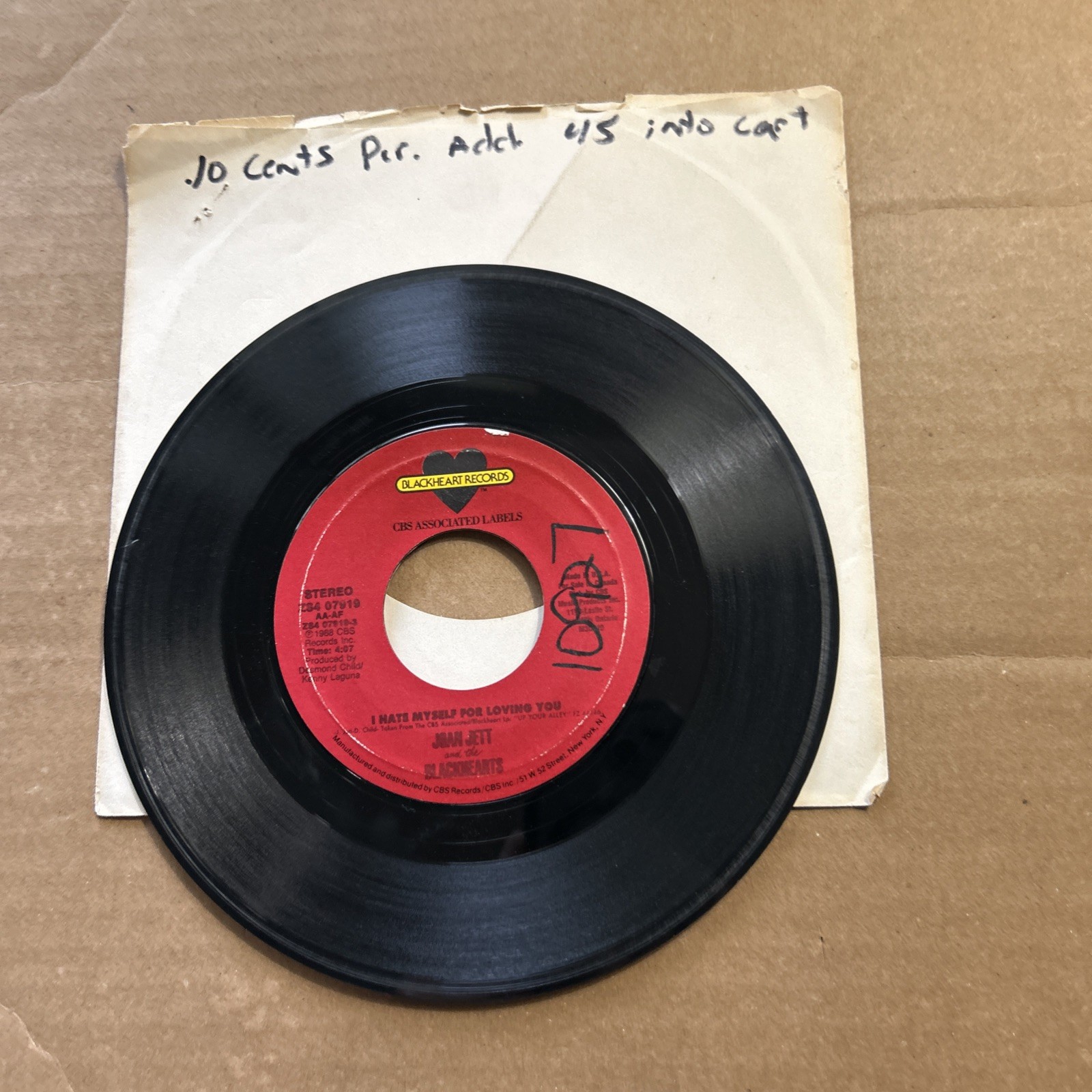 Joan Jett I Hate Myself For Loving You/Love Is Pain Red Label CBS 45 add ship .1
