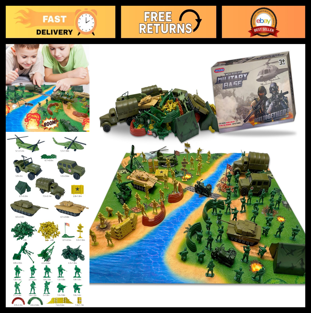 Large Army Men Battle Playset - 120 PCS Action Figures, Tanks, Helicopters, Vehi