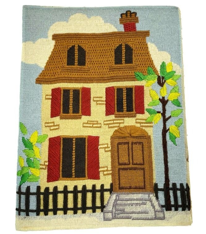Vintage Tapestry Needle Point Art Wall Hanging Mid Century Modern u Victorian Ho