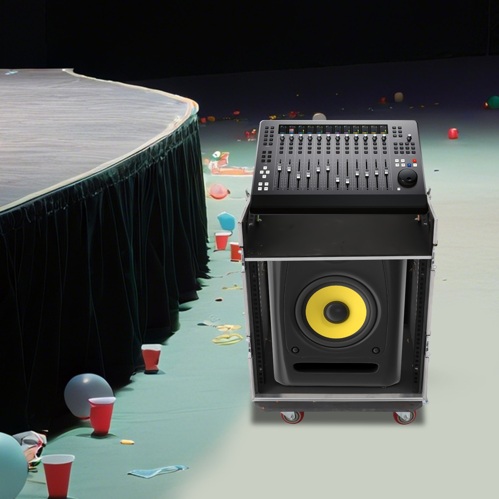 PA DJ 14U Portable Equipment Rack Road Case w/ Wheels Slant Mixer Top DJ Table