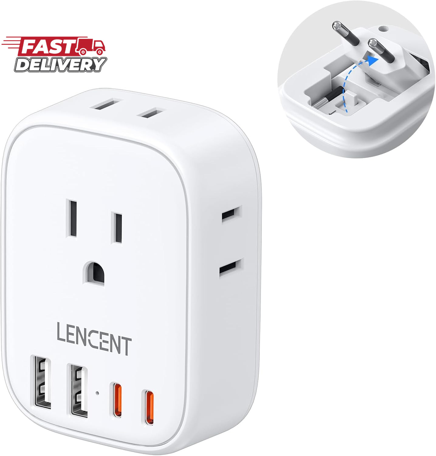 European Travel Plug Adapter, LENCENT US to Europe Type-C Foldable Power Plug wi