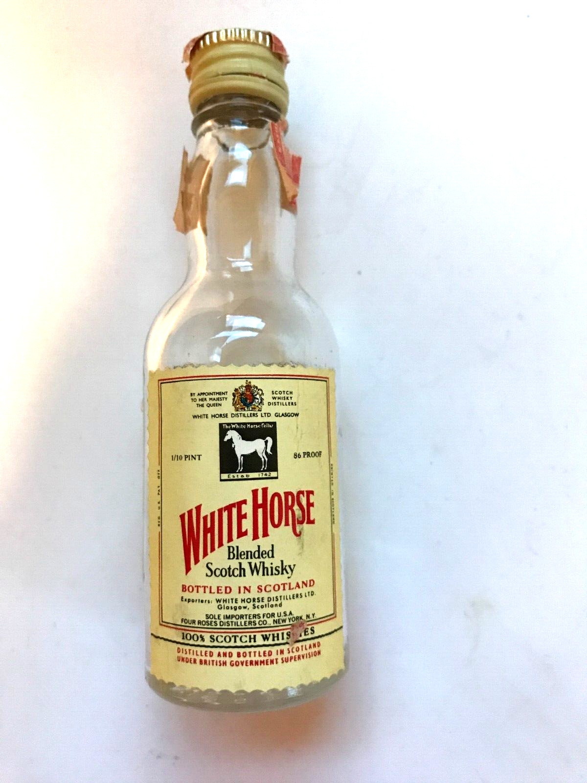 WHITE HORSE SCOTCH WHISKY MINI BOTTLE to COMPLY WITH EBAY RULES & USPS SHIPPING