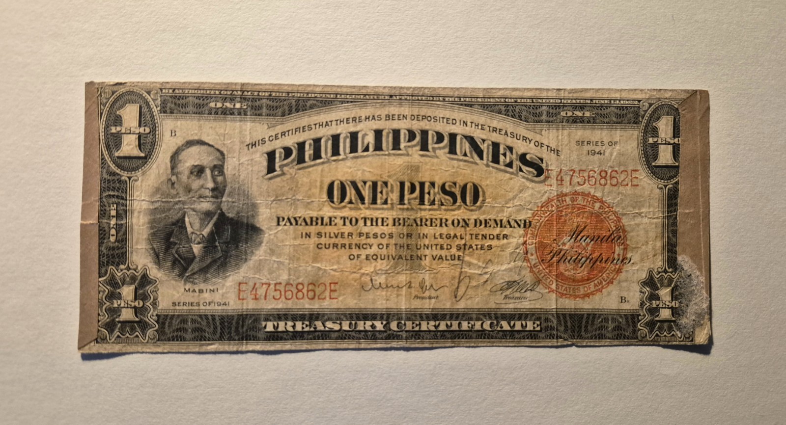 World War 2 Philippines One Peso Note - Series Of 1941