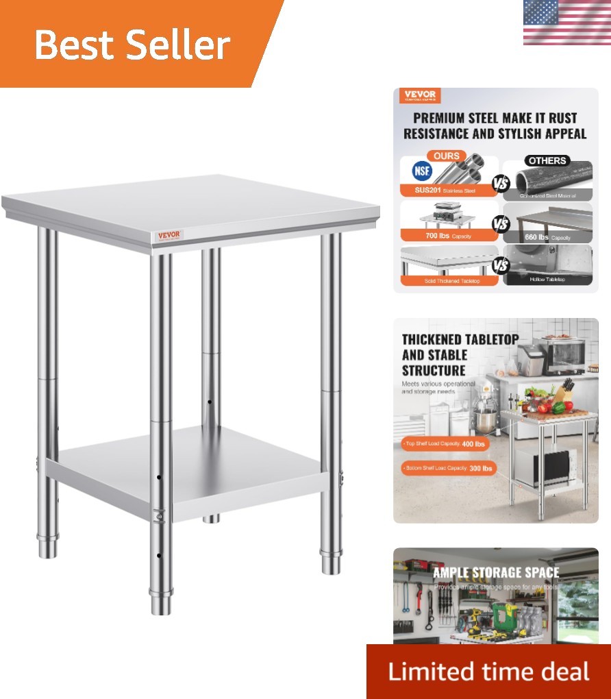 Stainless Steel 24 x 24 x 32 Inch Commercial Kitchen Prep & Work Table Heavy ...
