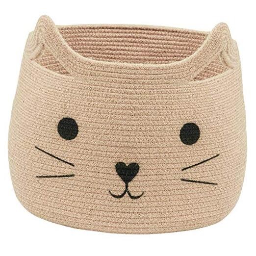 VK VK·LIVING Animal Baskets Large Woven Cotton Rope Storage with Jute Jute Cat