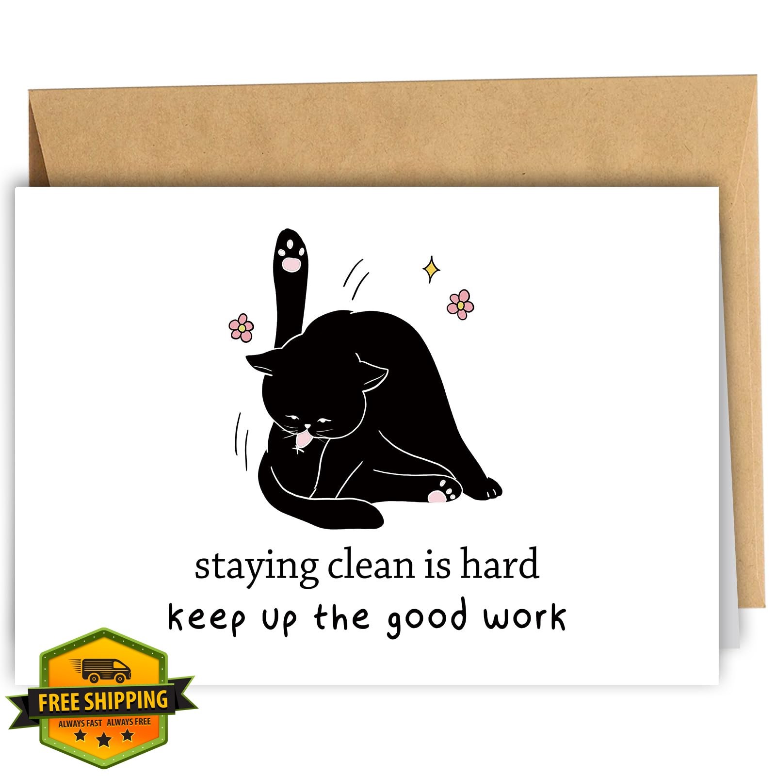 RYYike Cat Sobriety Card Soberversary Addiction Recovery Congrats Gift