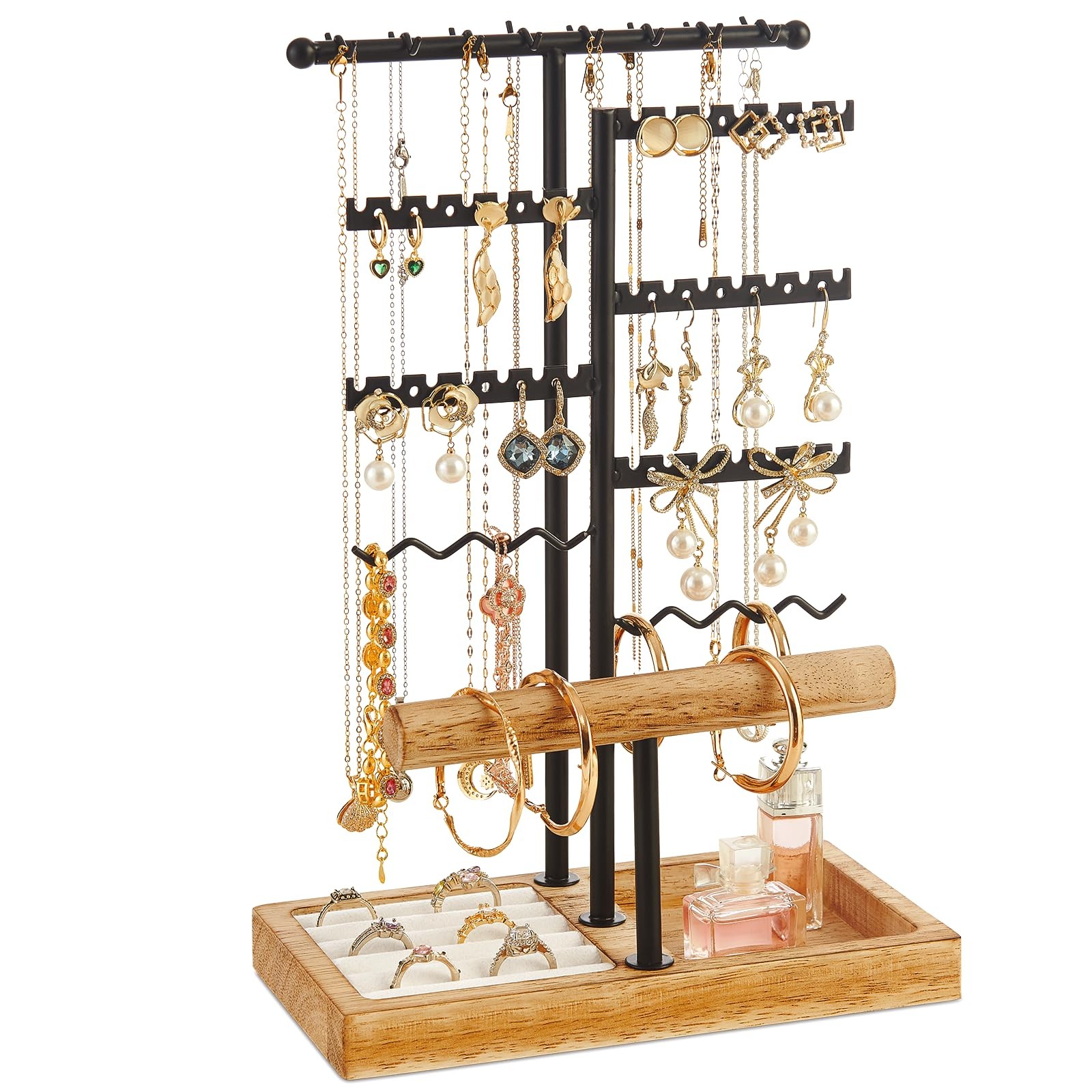 Earring Holder Jewelry Stand, 3 Tier Jewelry Organizer with Ring Holder Tray ...