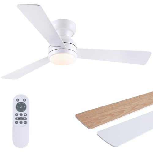  Ceiling Fans with Lights, 46" Low Profile Ceiling Fan with White-46in-3Blade