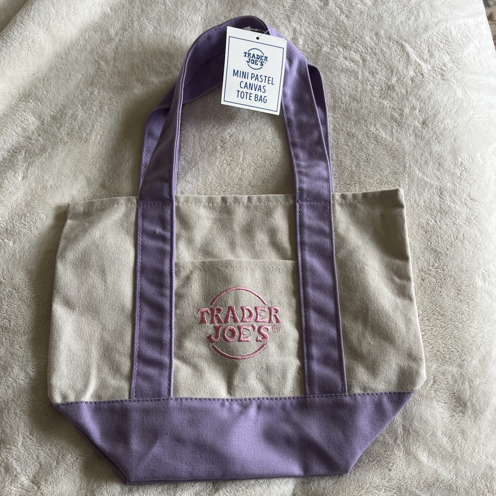 TRADER JOE'S MINI PASTEL CANVAS TOTE BAG LAVENDER 🪺
