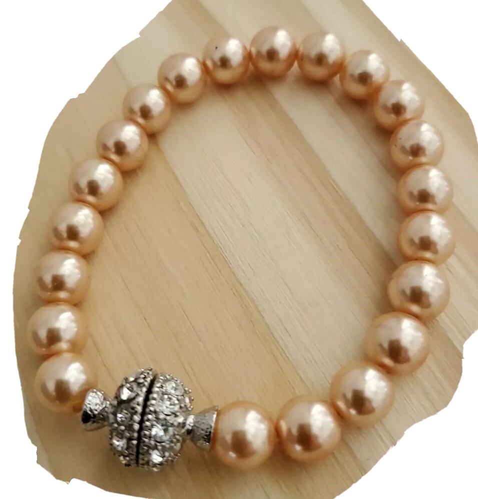 Bracelet Magnetic Closure Coral Pink 2.25 inch Round Elegant